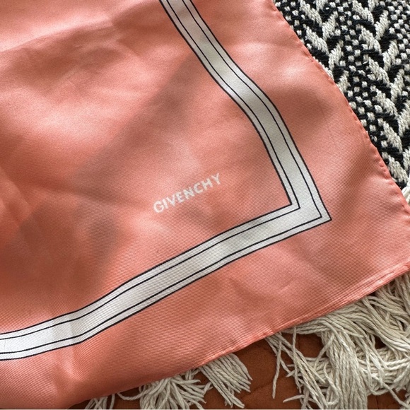Vintage givenchy peach colored silky scarf size 26.5” X35” a couple small flaws - Picture 2 of 7
